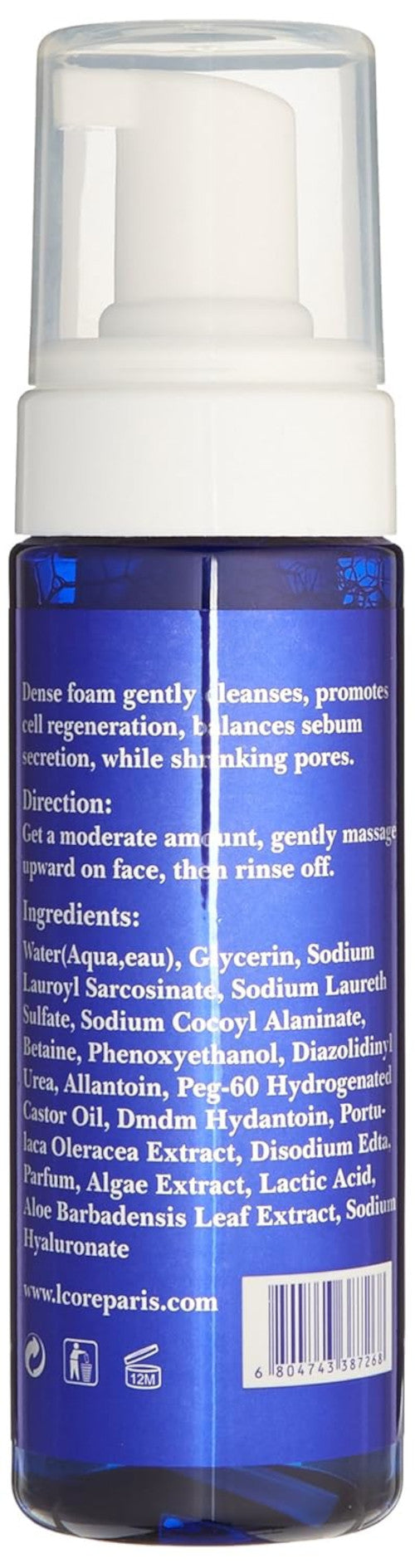 L’CORE PARIS Facial Cleansing Mousse 180 ml – Daily Hydrating Foam Cleanser with Aloe Vera, Hyaluronic Acid & Natural Botanicals