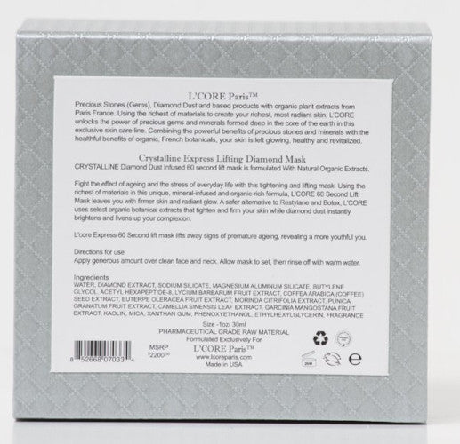 L’CORE PARIS Crystalline 60 Second Facelift 1.2 fl oz – Instant Lifting Mask with Diamond Dust & Neuropeptides