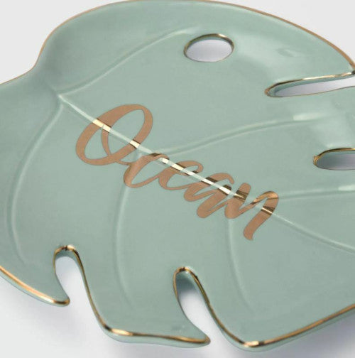 Disney Princess x POPSUGAR Moana Trinket Tray Set – 3-Piece Ceramic Leaf Dishes “Epic Ocean Waves” – Jewelry & Key Holders