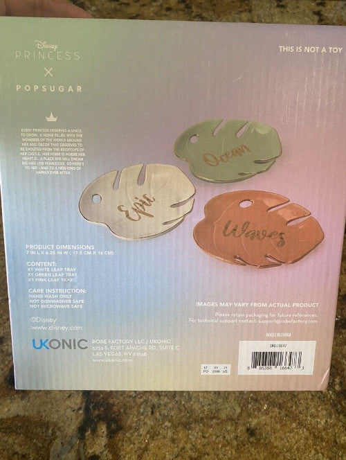 Disney Princess x POPSUGAR Moana Trinket Tray Set – 3-Piece Ceramic Leaf Dishes “Epic Ocean Waves” – Jewelry & Key Holders