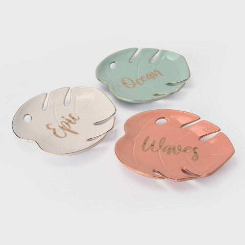 Disney Princess x POPSUGAR Moana Trinket Tray Set – 3-Piece Ceramic Leaf Dishes “Epic Ocean Waves” – Jewelry & Key Holders