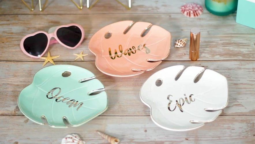 Disney Princess x POPSUGAR Moana Trinket Tray Set – 3-Piece Ceramic Leaf Dishes “Epic Ocean Waves” – Jewelry & Key Holders