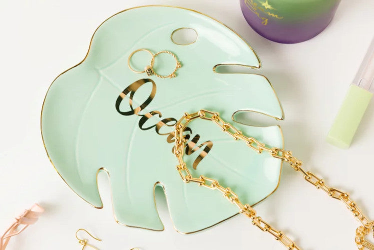 Disney Princess x POPSUGAR Moana Trinket Tray Set – 3-Piece Ceramic Leaf Dishes “Epic Ocean Waves” – Jewelry & Key Holders