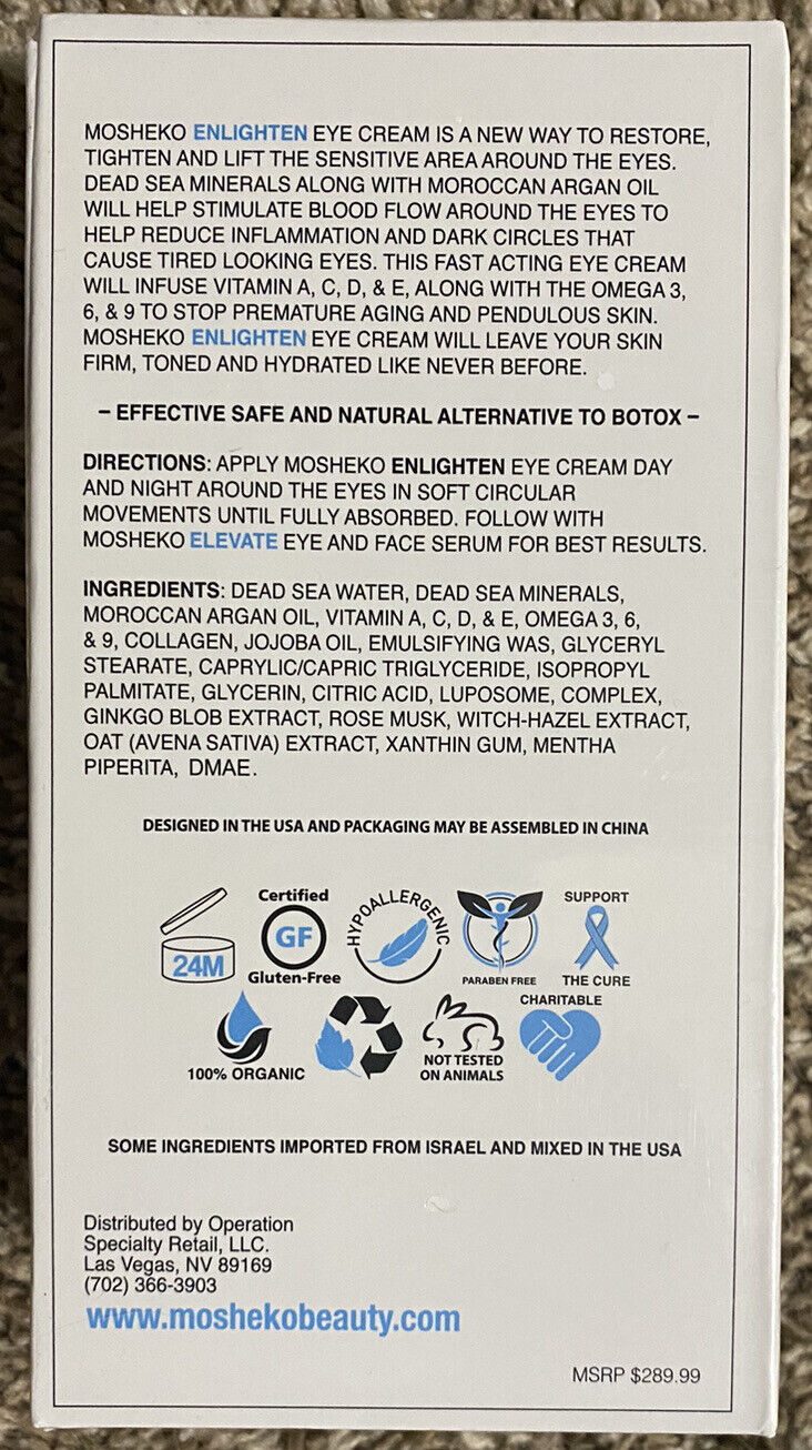 CREMA PARA OJOS MOSHEKO MINERALES DEL MAR MUERTO ACEITE DE ARGÁN MARROQUÍ ORGÁNICO CREMA PARA OJOS ILUMINADORA ANTIEDAD