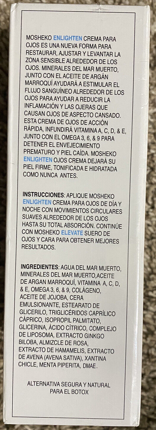 CREMA PARA OJOS MOSHEKO MINERALES DEL MAR MUERTO ACEITE DE ARGÁN MARROQUÍ ORGÁNICO CREMA PARA OJOS ILUMINADORA ANTIEDAD