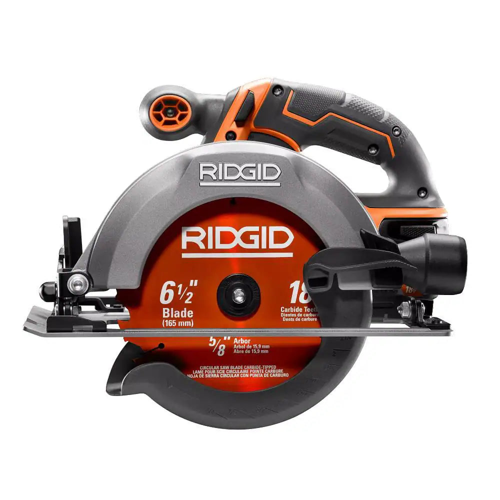 Kit combinado de taladro/destornillador inalámbrico RIDGID de 18 V de 1/2 pulg. y sierra circular de 6-1/2 pulg. con batería de 2,0 Ah y 4,0 Ah, cargador y bolsa